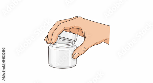 Hand opening a small white jar with a cream or ointment inside