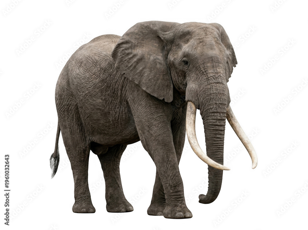 Fototapeta premium African elephant with large tusks isolated on transparent background majestic wildlife animal