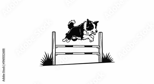 Energetic dog leaps over obstacle in a sport illustration