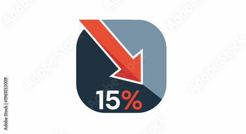 Downward arrow with 15% label on a rounded abstract shape