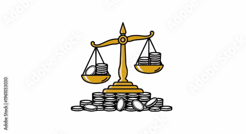 golden balance scale with coins piled high and in pans