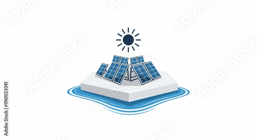 Floating solar panels on water under the sun