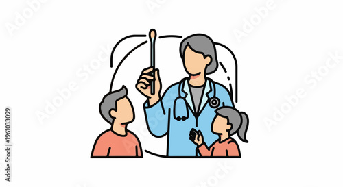 Doctor showing medical tool to children