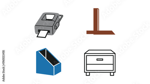 Four common office and storage equipment icons displayed together