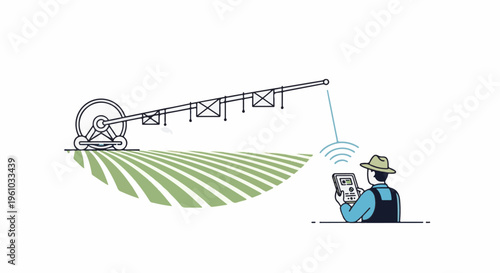 Farmer controls irrigation system remotely with digital tablet on a farm