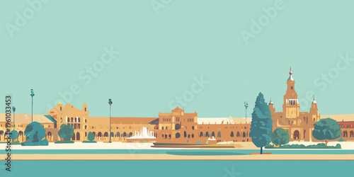 Stylized illustration of the plaza de espa a in seville spain