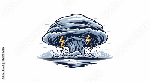 Dramatic storm cloud with lightning and rain over mountains and water