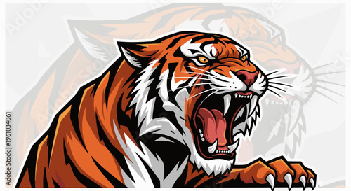 Fierce tiger roaring with bared teeth and claws extended