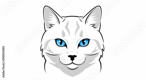 Fierce white cat with piercing blue eyes stares forward