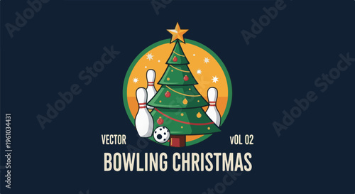 Festive bowling pins and decorated tree with star and ornaments