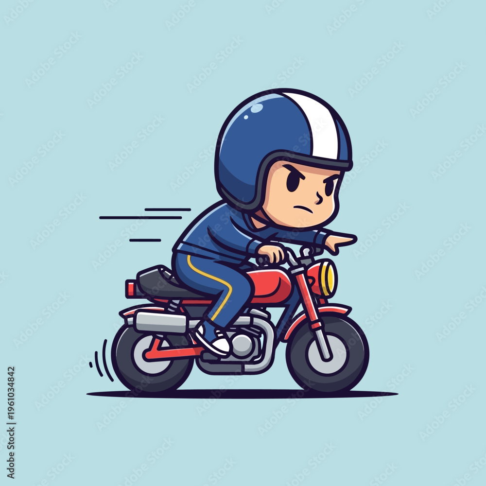 Obraz premium A cartoon character riding a motorcycle fast.