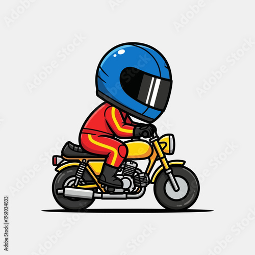 a cartoon kid riding a motorcycle.