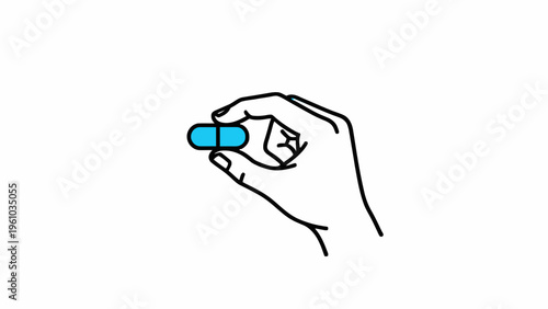 Hand Holding Medical Capsule Pill Illustration on White Background