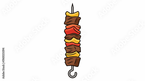 Beef shish kebab skewer with bell peppers vector illustration