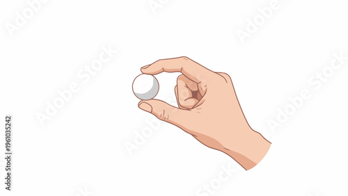 Hand holding small white ball or pill isolated on white