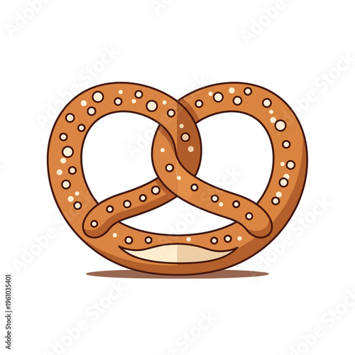 Cartoon Pretzel with Salt Crystals on White Background