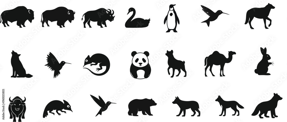 Fototapeta premium Ghost silhouette surrounded by animal shapes on a black background