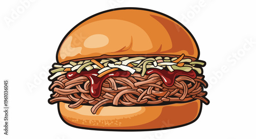 Juicy pulled pork sandwich with coleslaw and barbecue sauce