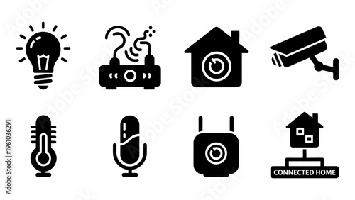 Smart home technology icon set for automation and internet of things connectivity in modern houses