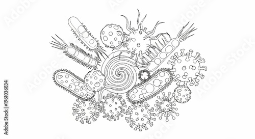 A collection of microscopic life forms, bacteria, viruses, and other cells