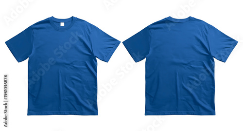 Blue t-shirt PNG mockup front and back view, isolated on transparent background, clean realistic template for apparel branding, print design, and ecommerce display