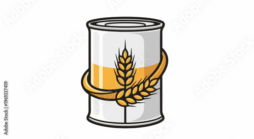 Illustration of a can with liquid and wheat stalks wrapped around it