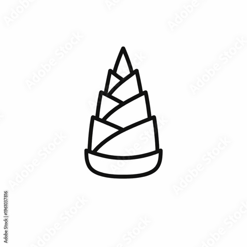 A simple line drawing depicts the layered conical shape of a bamboo shoot emerging from the ground