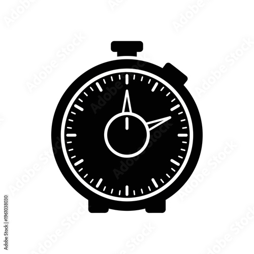 Black and white stopwatch illustration.