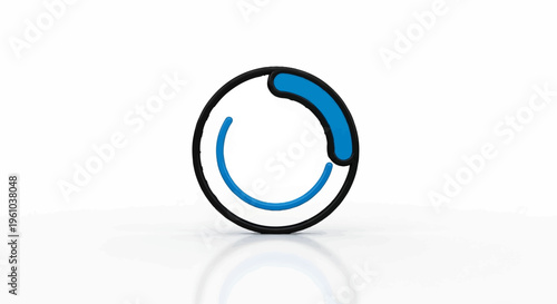 A circular loading indicator with blue and black segments on a white background