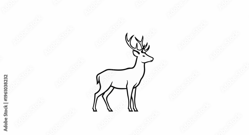 Fototapeta premium Elegant stag with large antlers standing on a white background