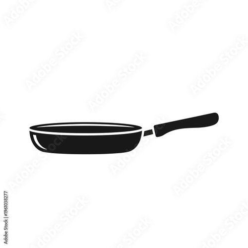 Black frying pan with handle.
