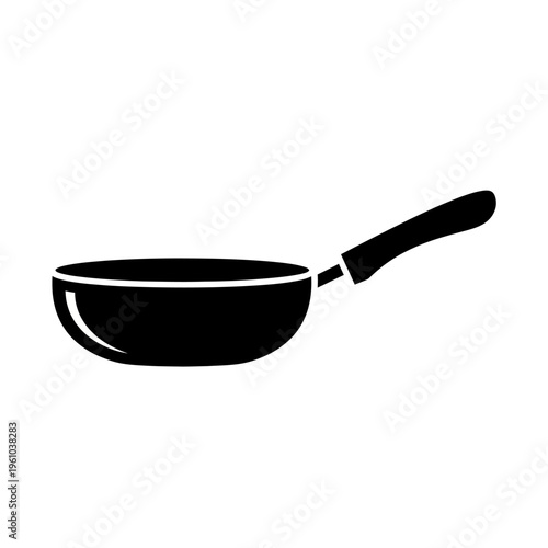 Black frying pan with handle.