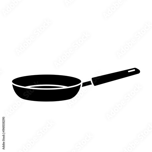 Black frying pan with handle.
