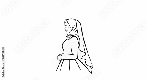 Elegant woman in hijab, profile, dressed in a flowing gown