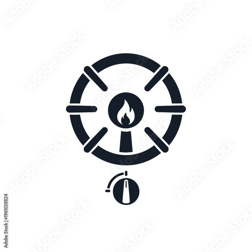 Black Stove Burner Control Dial Icon.