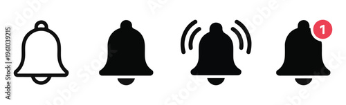 Notification bell icons set isolated on white background vector simple modern symbol collection with badge.