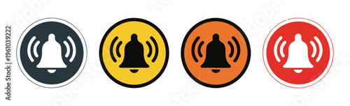 Bell icons set inside colored circles vector notification alert symbol communication modern design.
