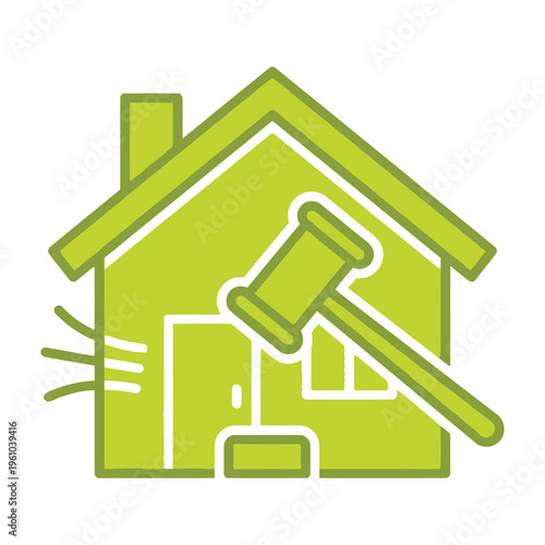 Foreclosure auction house with judge gavel on white background