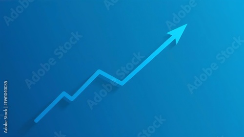 Growing trend line chart with upward pointing arrow indicating success