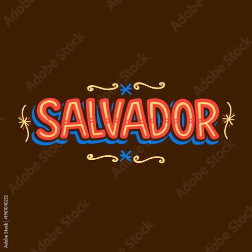 Lettering Cidade Salvador Tipografia Vernacular com Tema Brasileiro em Vetor