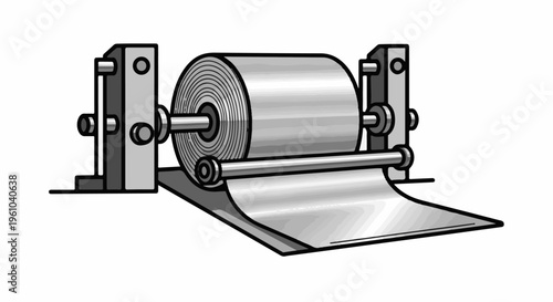 Industrial machine with large roll of material unwinding