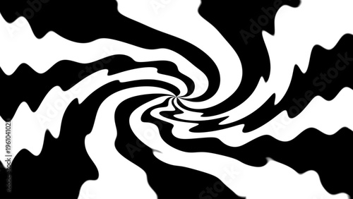 Abstract optical illusion background with black white spiral vortex wavy lines, hypnotic inward motion, and vibrant geometric decorative layout