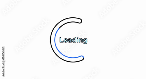 A minimalist circular progress indicator with the word "Loading" in stylized text