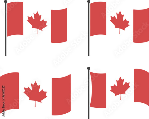 Set of canada flags in different positions vector illustration