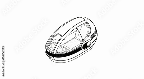 A sleek, futuristic personal transport pod with a transparent canopy and minimalist interior