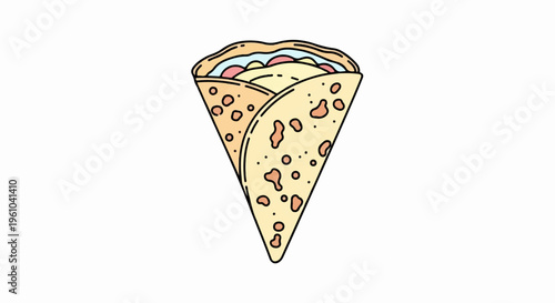 A triangle-shaped pastry, a filled crepe, with a yellow outer layer