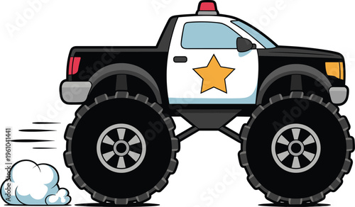 Police-themed monster truck vector illustration for law enforcement, extreme sports, and automotive designs