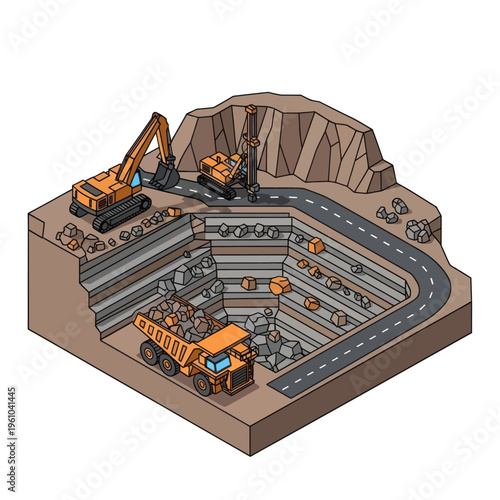 Quarry Mining Operation with Heavy Machinery.