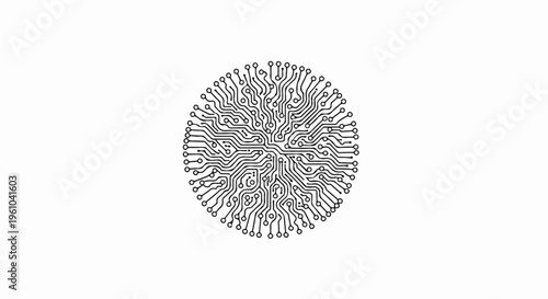 Intricate circular circuit board pattern resembling a fingerprint or neural network