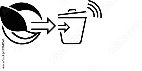 Abstract representation of organic material input into waste bin with signal